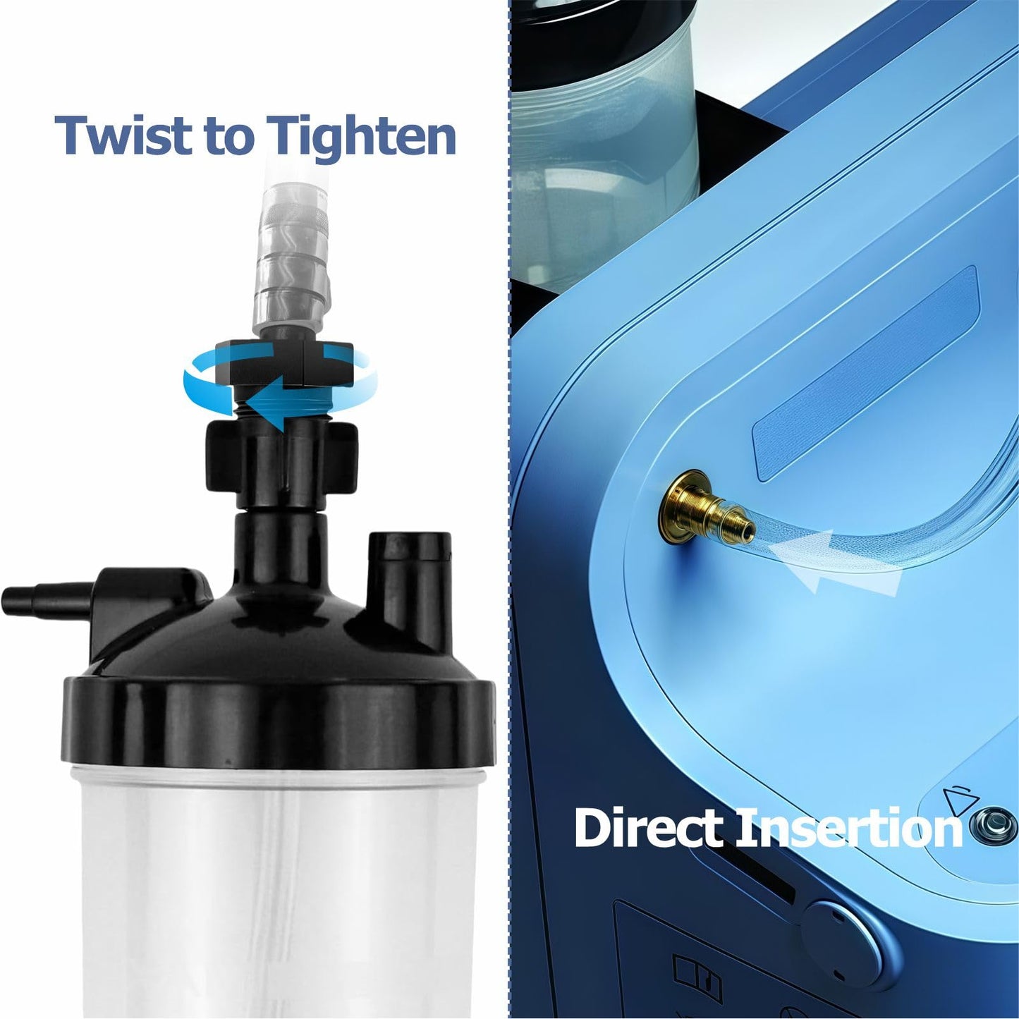 Oxygen Concentrator Humidifier Bottle Connecting Tube - O2 Generator Humidifier Water Cup Adapter with Standard Threaded Connector, 10 Pcs (Black-Straight, 12"L)