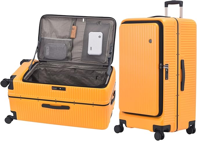 29 Inch 40 * 37 * 77cm, 113L, Aluminum Checked Luggage with Side Opening, 360° Universal Wheels, Lightweight Hardshell ABS+PC Suitcase with TSA Lock, Orange
