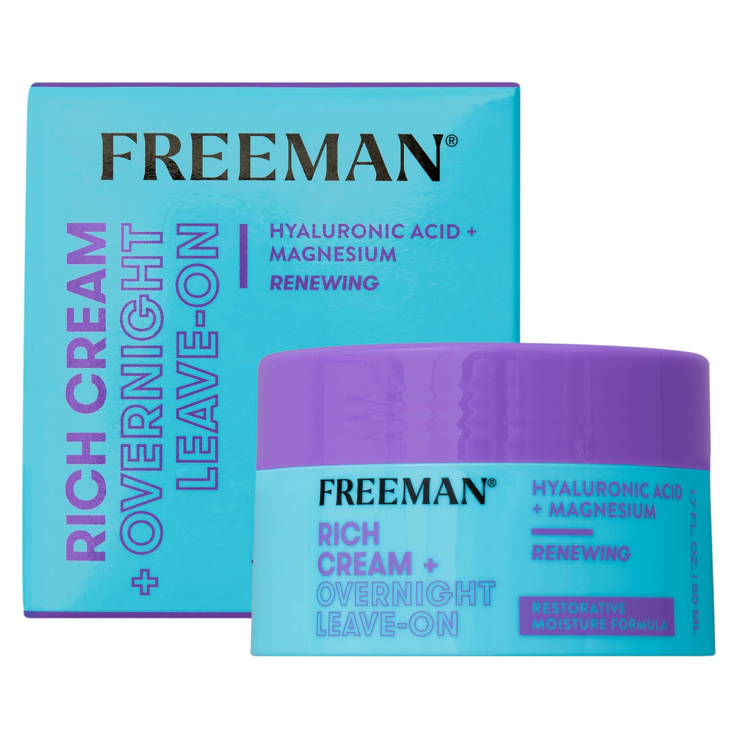 Freeman Rich Cream + Overnight Leave-On, Moisturizing Face Mask, Facial Mask For Dry Skin, Face Cream Infused With Magnesium & Hyaluronic Acid To Hydrate & Soothe Skin, 1.7 fl.oz./ 50 mL Jar