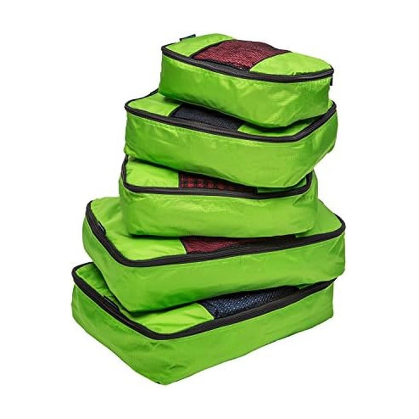 TravelWise Luggage Packing Organization Cubes 5 Pack, Lime, 1 Small, 2 Medium, 2 Large