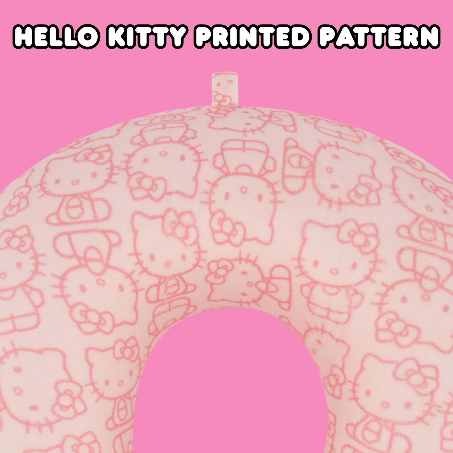 FUL Hello Kitty Neck Pillow, All Over Print Memory Foam Travel Accessories for Airplane, Car and Office, Comfortable and Breathable, Pink