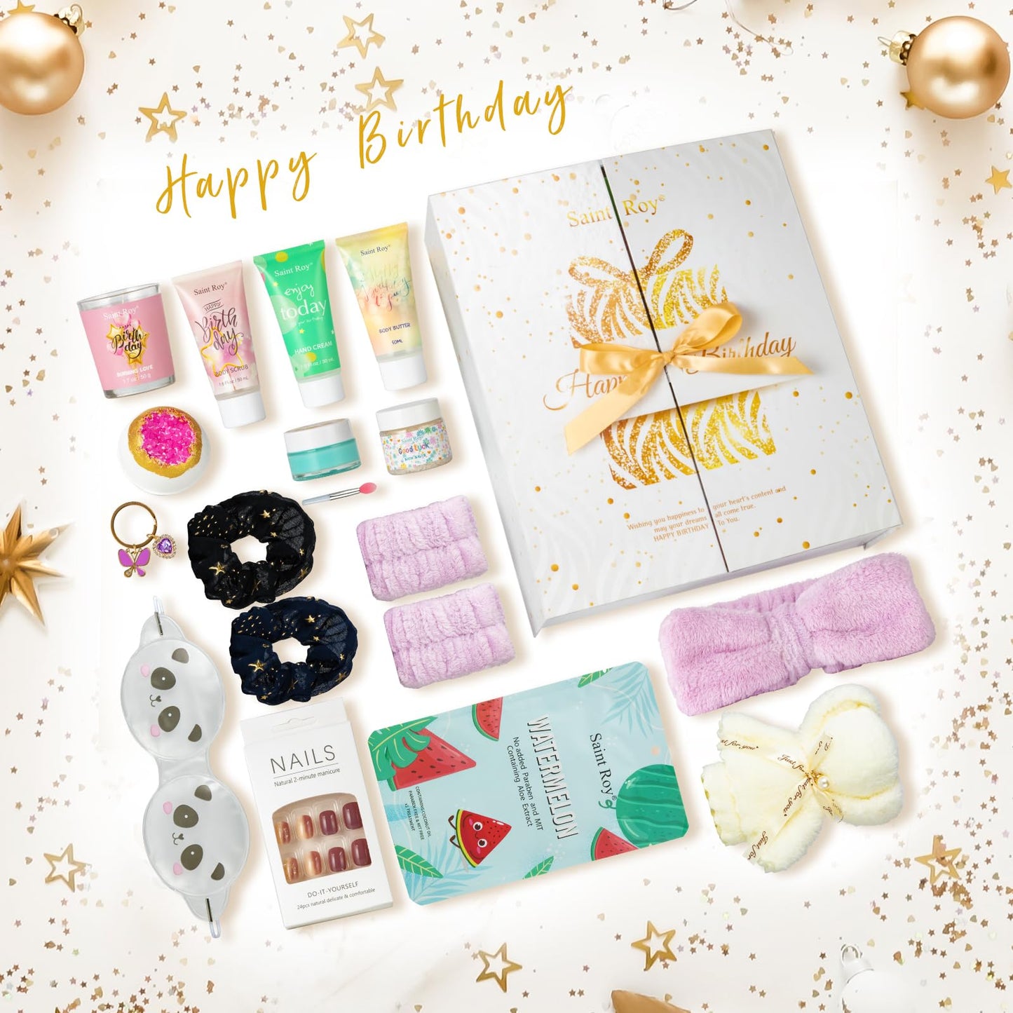 Birthday Gifts for Teens Birthday Gifts for Women Happy Birthday Surprise Box, 15pcs Luxury Spa Gifts, Gift Box for Teen Girls Unique Diy Nails Set, Luxury Birthday Presents Spa Gift for Mom Daughter