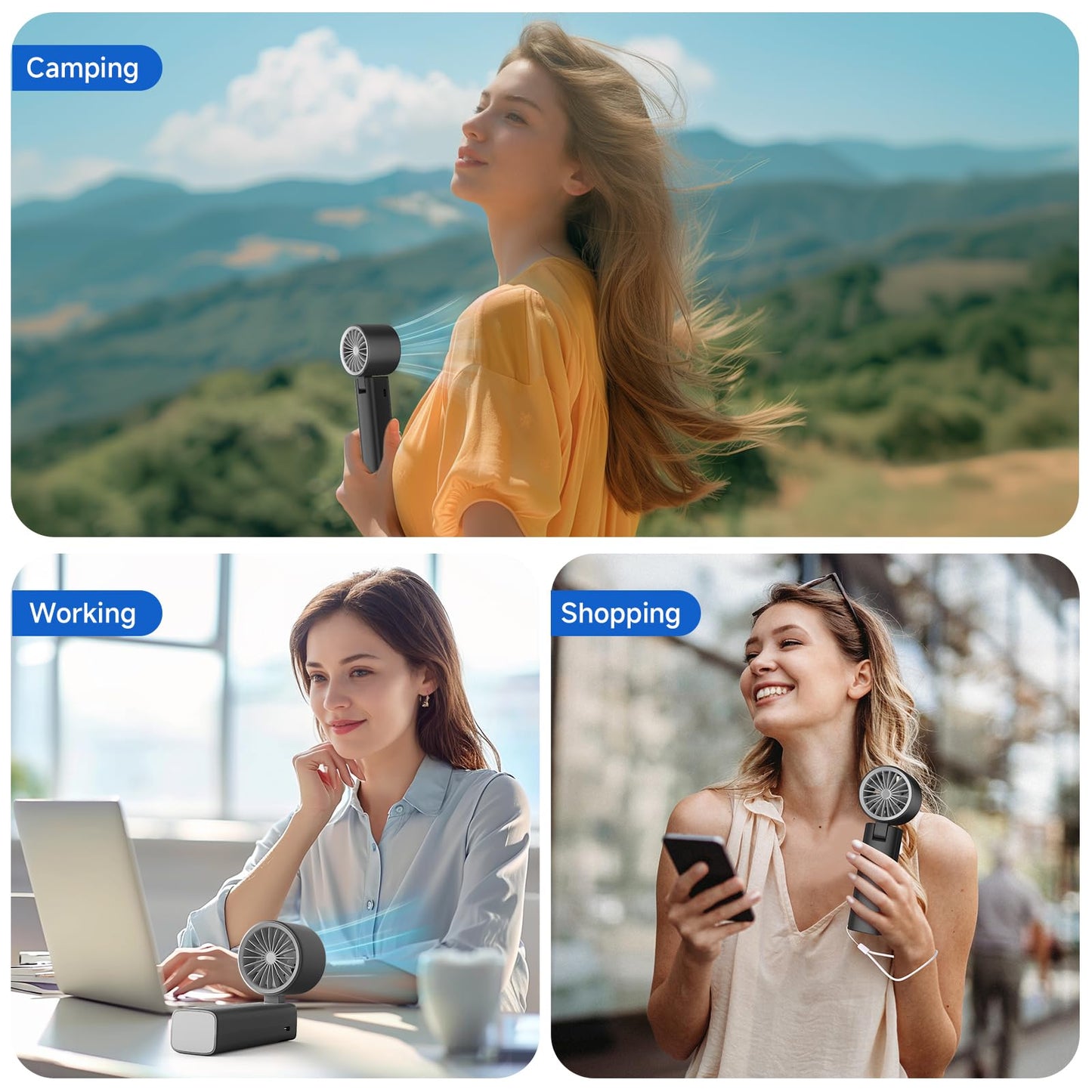 YOSHENMO Portable Handheld Turbo Fan - Foldable Mini Fan with Air Turbo Tech, 1-199 Speed Adjustment, 20H Runtime, LED Display, Battery-Powered for Indoor/Outdoor Use, Dark Black