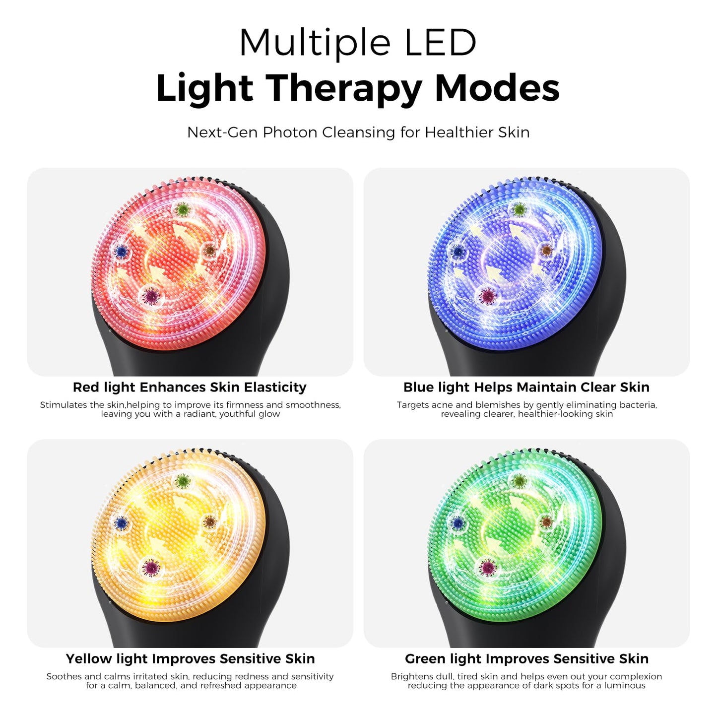 Ccigedy Facial Cleansing Brush Face Scrubber - Rechargeable Electric Face Cleansing Brush with 4 LED Gentle Light Liquid Silicone Modes Exfoliator,IPX7 Waterproof Ideal Gift for Men and Women-Black