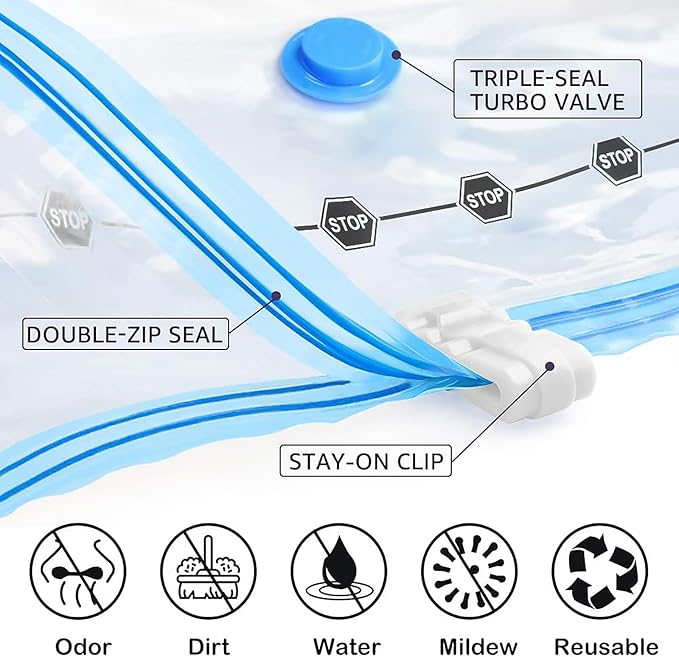 BoxLegend Vacuum Storage Bags with Hand Pump 6 Medium 19.68’’x27.56’’ Thickened Vacuum Seal Bags for Clothing Bed Sheets Pillowcases Compression Space Saving for Luggage, Backpack, Suitcase