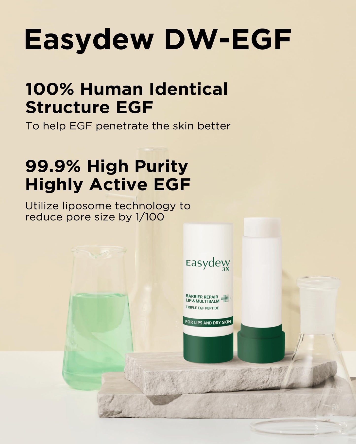 EASYDEW Barrier Lip & Multi Balm – Hydrating and Soothing Multi-Care Stick for Lips, Face, Neck and Body - EGF Peptide, Hyaluronic Acid, Elastin, Collagen, Panthenol - All in One Moisturizer, 0.34 oz.