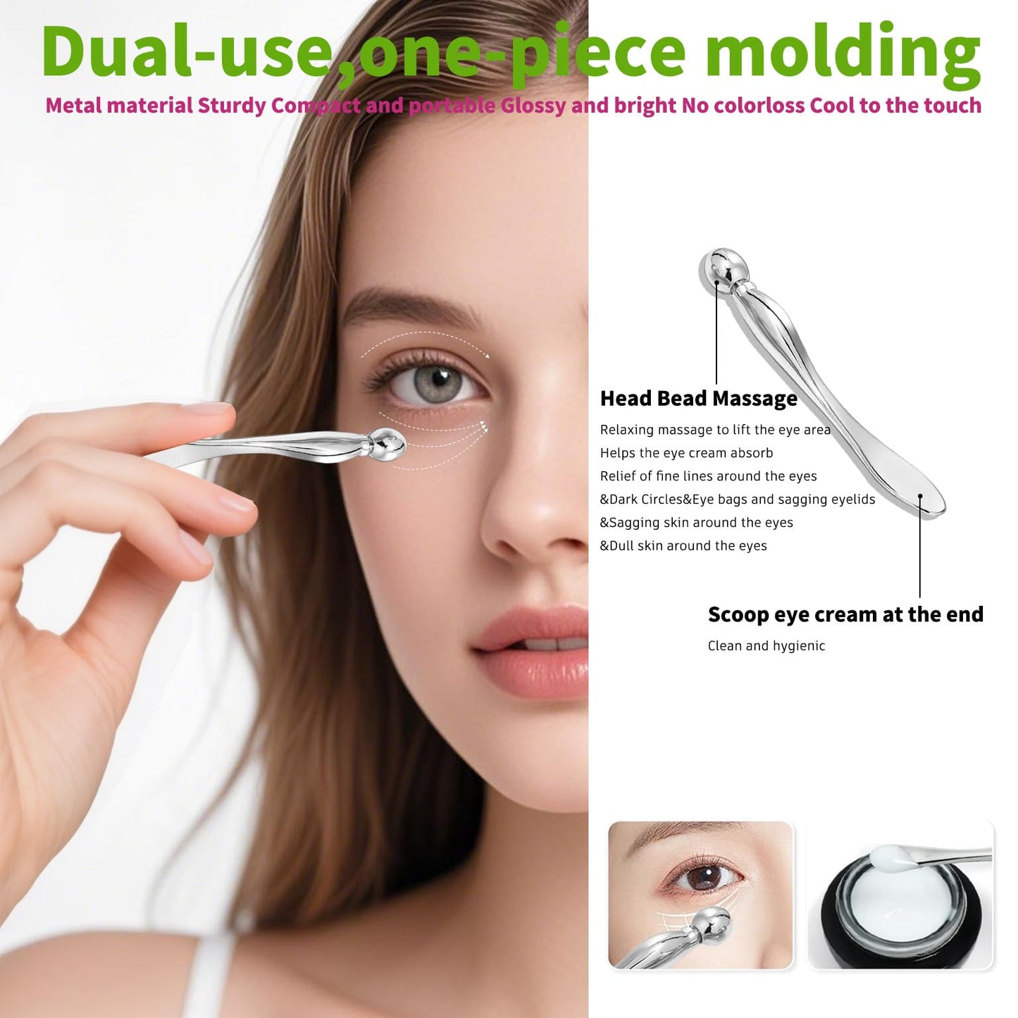 annrose 3-in-1 Stainless Steel Facial Massage Set, Face Roller, Gua Sha Tool, Eye Cream Applicator, Silver,Gifts for Women and Girl