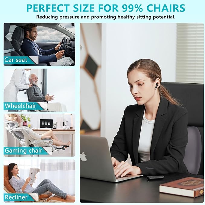 FLORICH 3 PCS Seat Cushion for Carseat Lumbar Support Pillow Car Neck Headrest Pillows Memory Foam Seat Pads Pressure Relief Back Cushion for Office Chair(Grey)