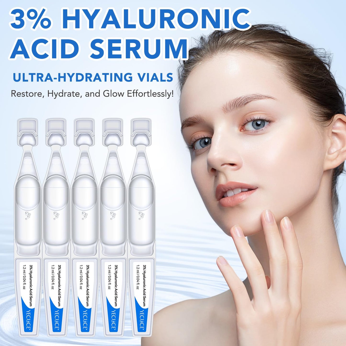 3% Hyaluronic Acid Serum for face, Hyaluronic Acid Tubes, Ultra-Hydrating Vials Serum Smoother Skin, Hyaluronic Acid Boosting Serum Single-Use Skincare 1.2ML*30
