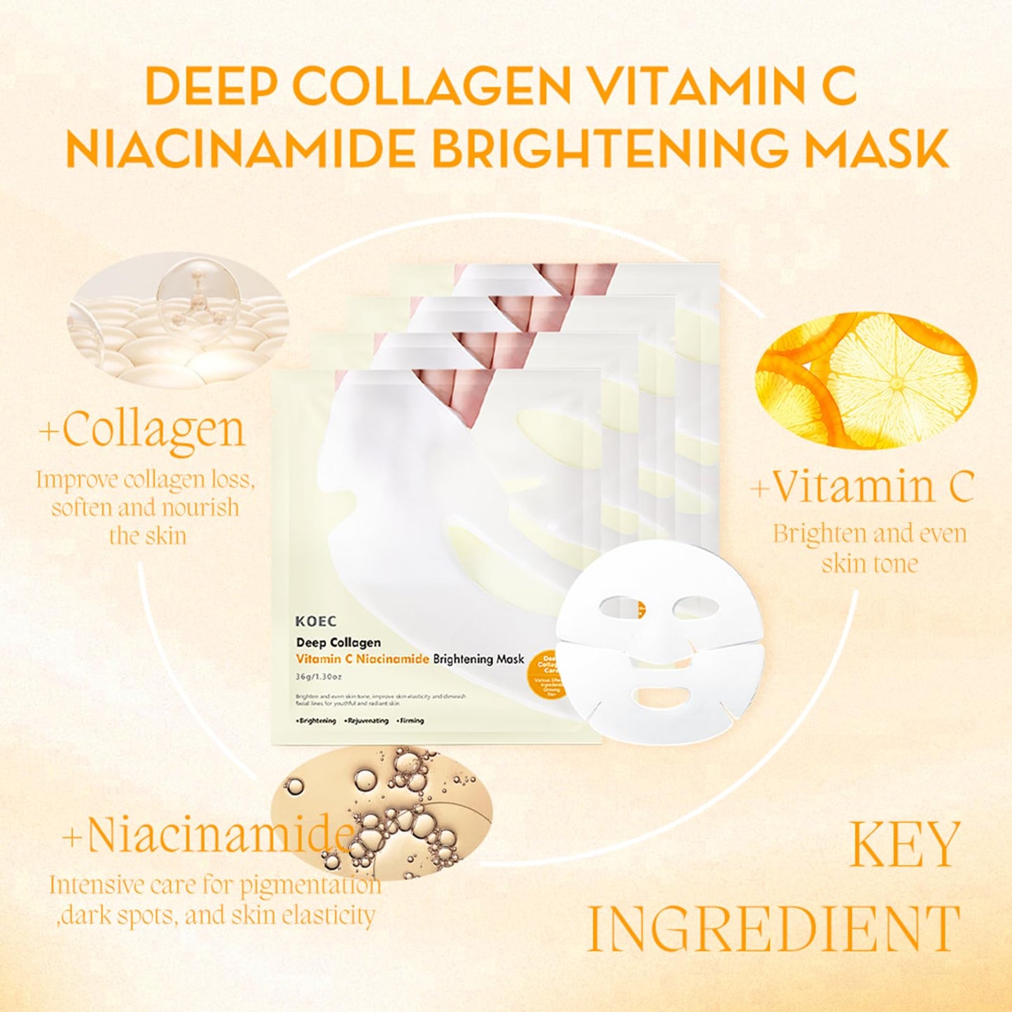 Ueseinl 4 Pack Collagen Face Mask, Deep Lifting Mask, Bio-Collagen Films Deep Hydrating Firming Overnight Hydrogel Mask, Hydrating Anti Wrinkle Lifting Facial sheet masks