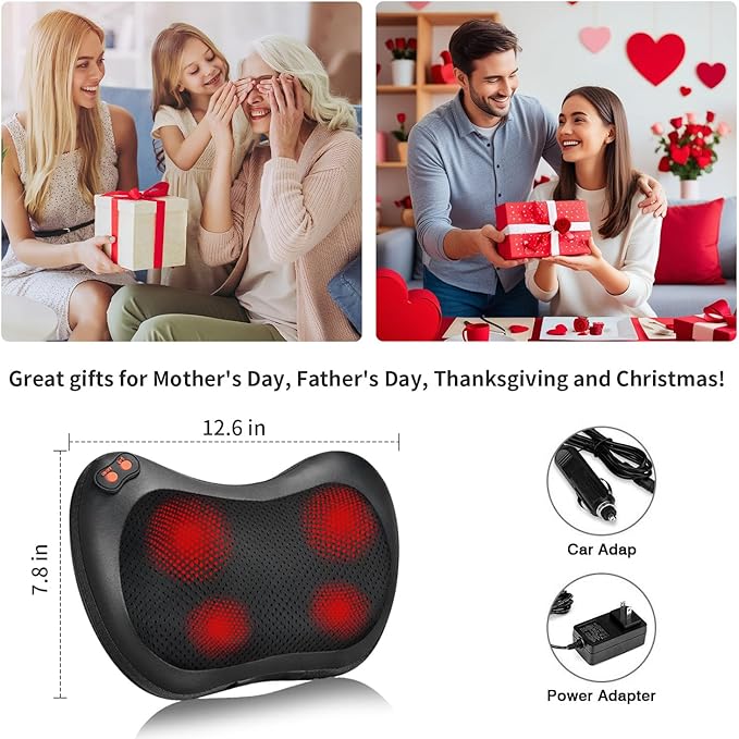 Back Massager, Shiatsu Neck Massager with Heat, Electric Back Massager for Shoulder, Back, Leg, Deep Tissue Kneading Massage to Relief Muscles, Massage Pillow for Mom/Dad/Women/Men