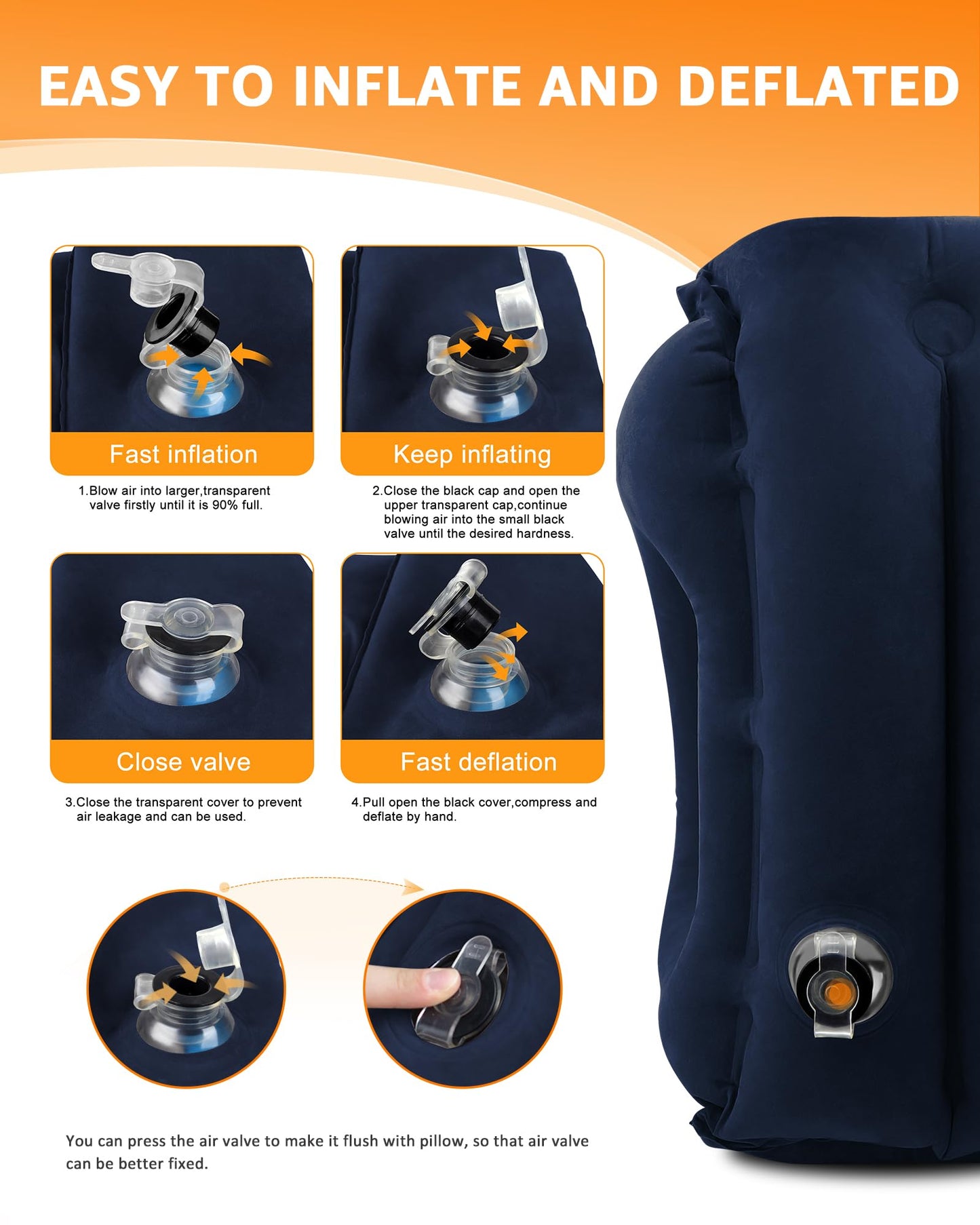 Sunany Travel Pillow, Inflatable Neck Pillow Used for Airplanes/Cars/Buses/Trains/Office Napping with Eye Mask/Earplugs (Blue)