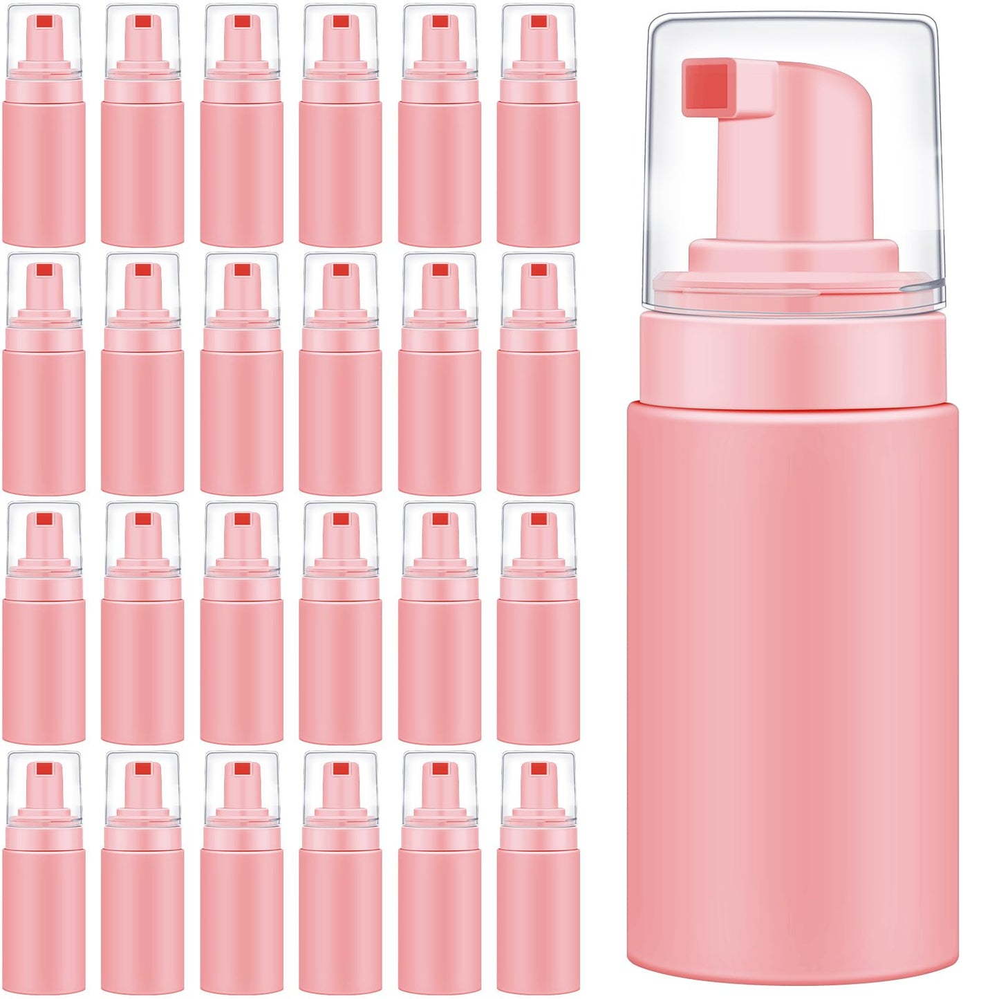 Teenyyou 50pcs Foam Pump Bottles 1oz/30ml Plastic Mini Empty Dispenser DIY Travel Face Cleanser Mousse Soap Foam Bottle Refillable Hand Soap Eyelash Shampoo Cosmetics Portable Travel Pack(Pink)