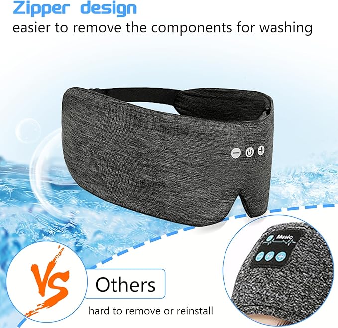 ALASKA BEAR Headphone Cotton Headband Bluetooth 5.2 HD Stereo Noise Reduction Eye Contour Built-in Cotton Sleep Mask with Thin Speakers Wireless Audio Sound Sports Headgear(Cool Gray)