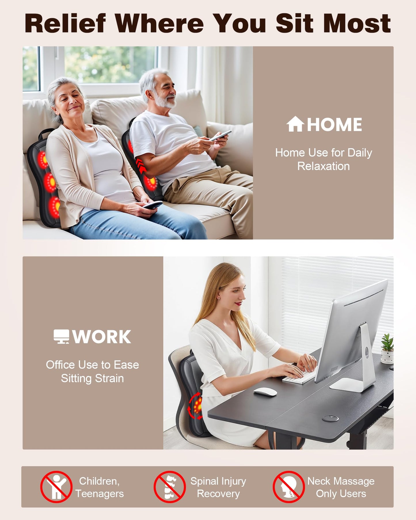 JZBRAIN Shiatsu Back Massager with Heat : Up and Down Rolling Massage - Electric Back Massager for Pain Relief Deep Tissue - Heated Lower Back Massager for Office, Home Use