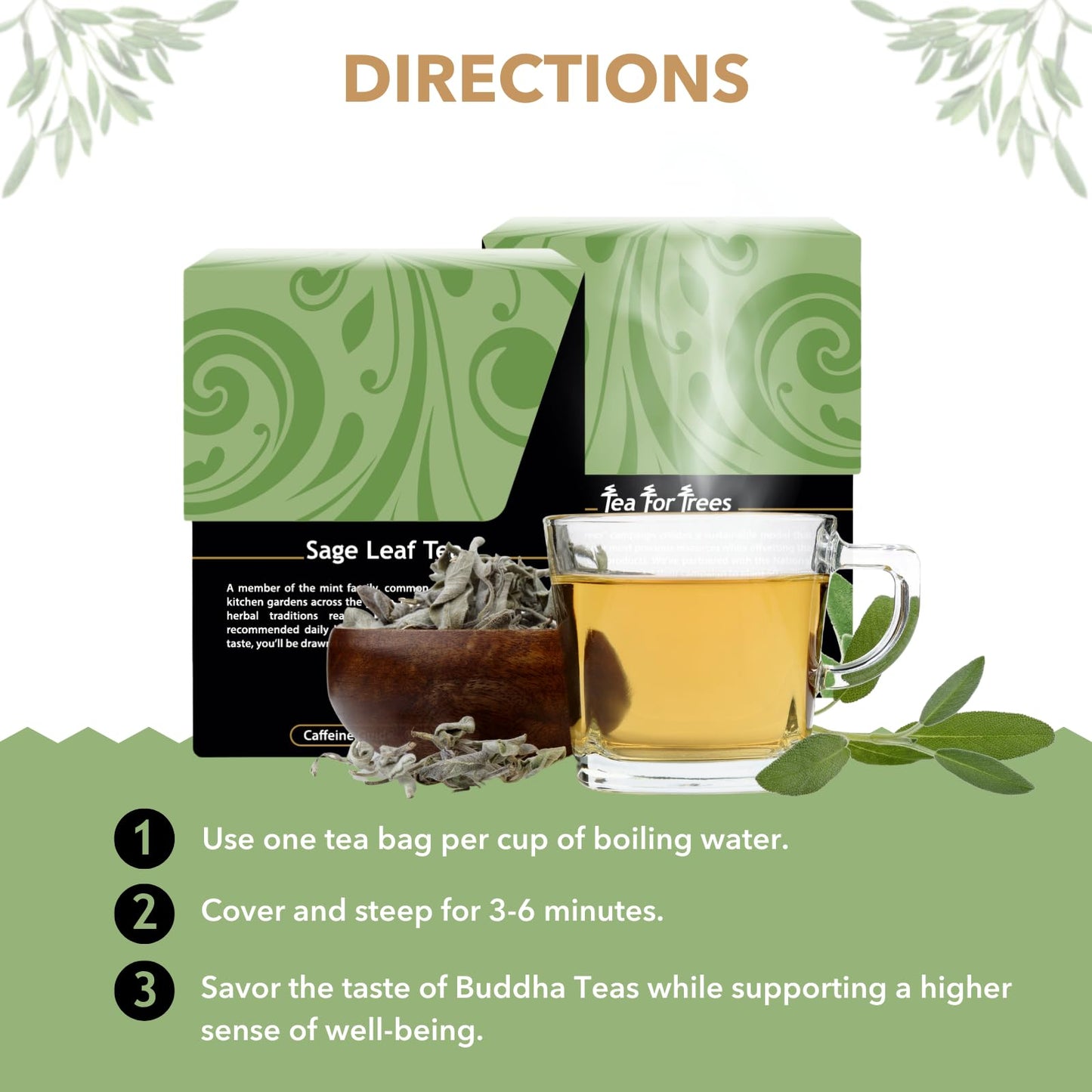 Buddha Teas - Organic Sage Leaf Tea - Herbal Tea - With Vitamins & Minerals - Clean Ingredients - Caffeine Free - OU Kosher - 18 Bleach-Free Tea Bags (Pack of 1)