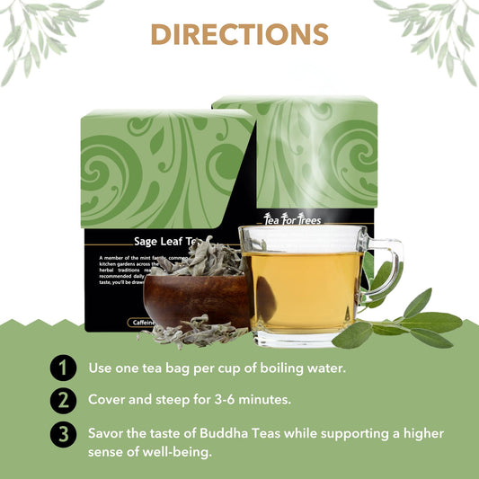 Buddha Teas - Organic Sage Leaf Tea - Herbal Tea - With Vitamins & Minerals - Clean Ingredients - Caffeine Free - OU Kosher - 18 Bleach-Free Tea Bags (Pack of 1)