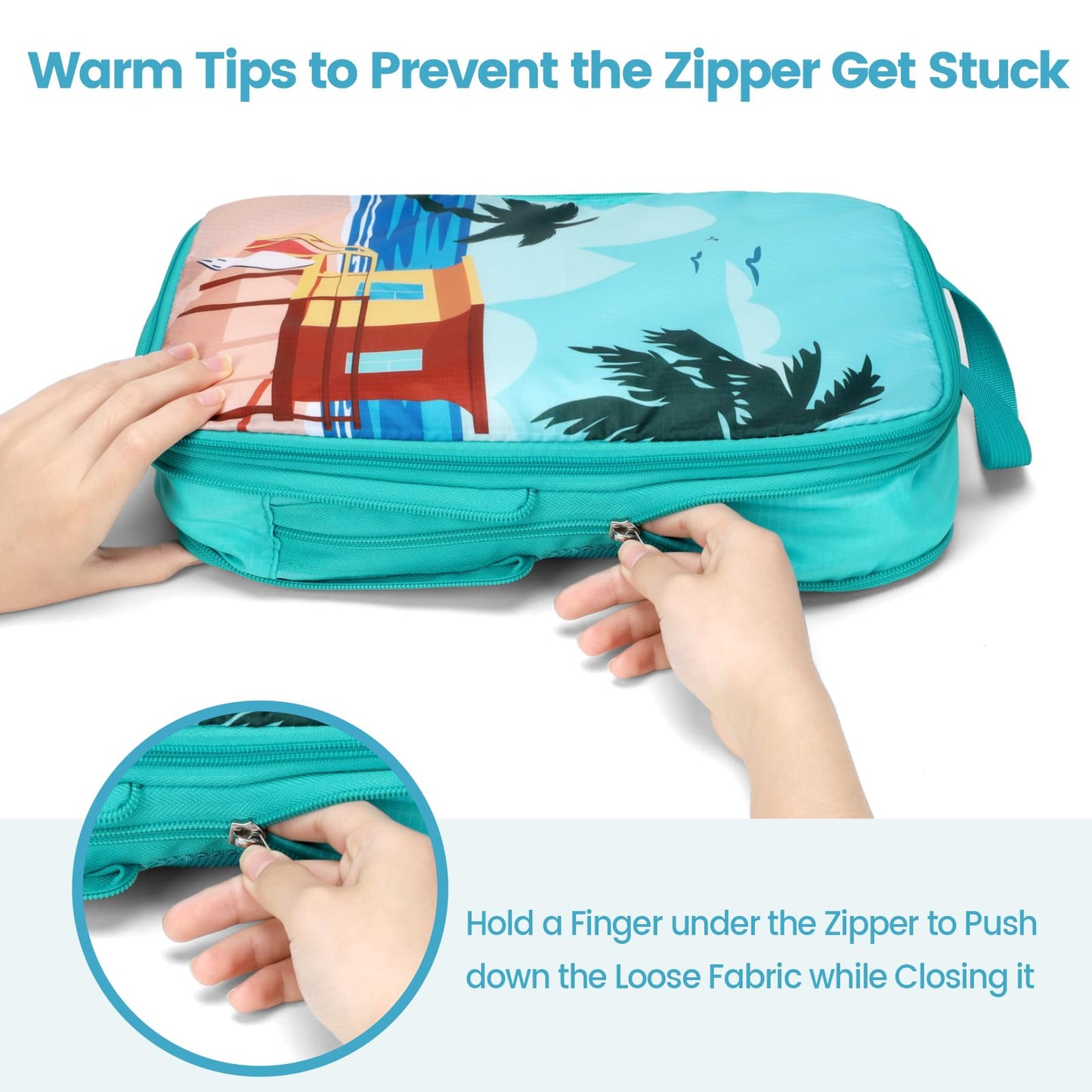 Cambond See Through Mesh Compression Packing Cubes for Travel Women - 4 Set Compression Cubes for Travel, Lightweight Expandable Packing Organizers for Luggage Suitcases, Tourist Landscape