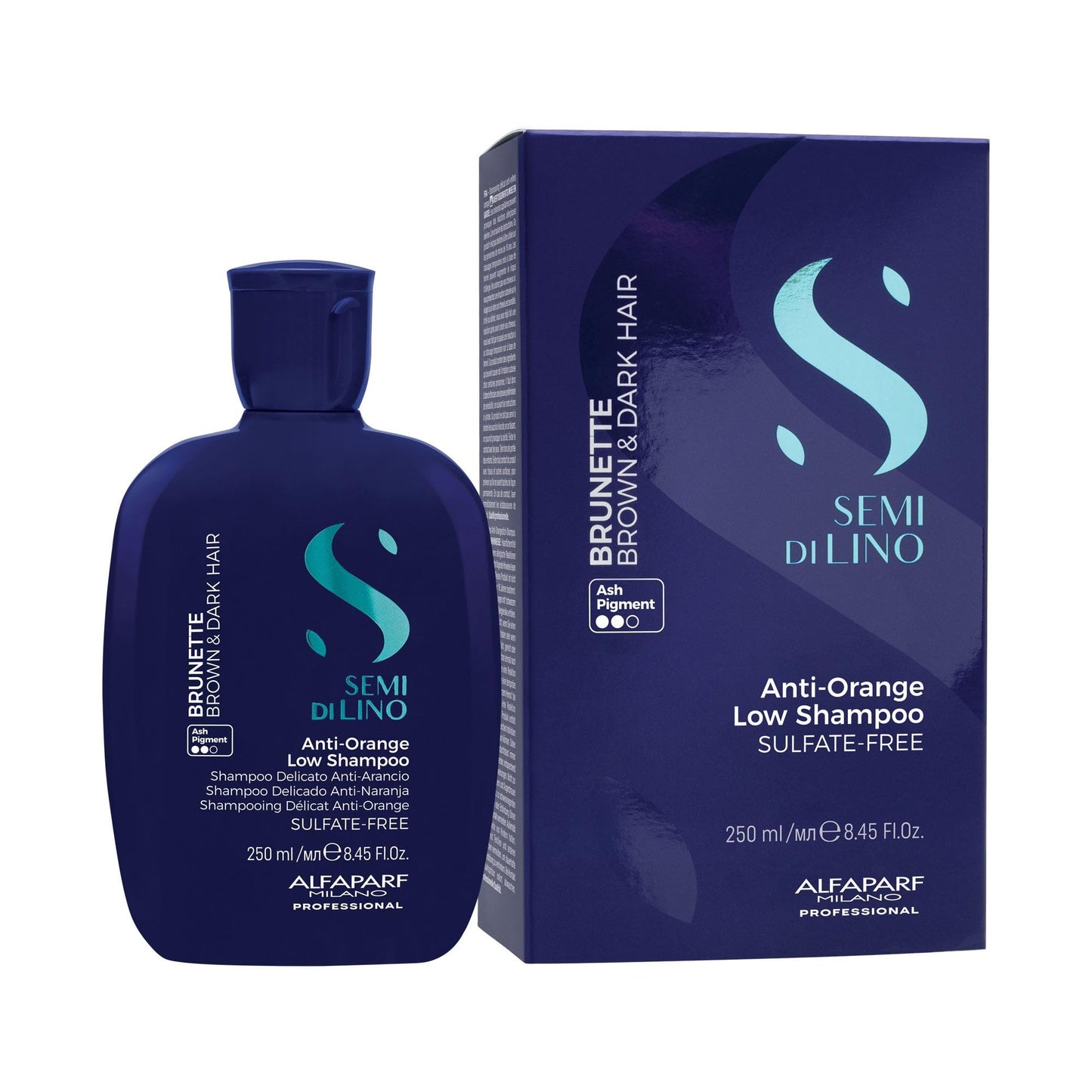 Alfaparf Milano Semi Di Lino Anti Orange Blue Shampoo for Brown, Chestnut & Dark Hair - Sulfate Free Brunette Shampoo - Removes Brass & Unwanted Tones (8.45oz / 250ml)