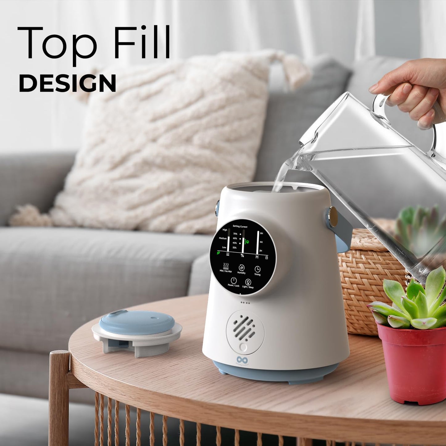 Everlasting Comfort 2.5L Top Fill Humidifier – Upgraded Easy to Clean 20HR Runtime Cool Mist Air Moisturizer for Bedroom, Home, Nursery & Large Room, Whisper-Quiet Soothing Hydration for Baby & Kids