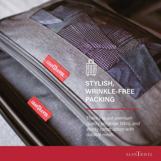 LeanTravel Compression Packing Cubes for Travel Organizers with Double Zipper (6-Pack (2L+2M+2S), Black)