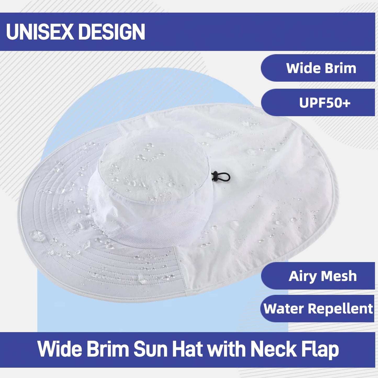 Home Prefer Outdoor UPF50+ Sun Hat Wide Brim Mesh Fishing Hat with Neck Flap (White)