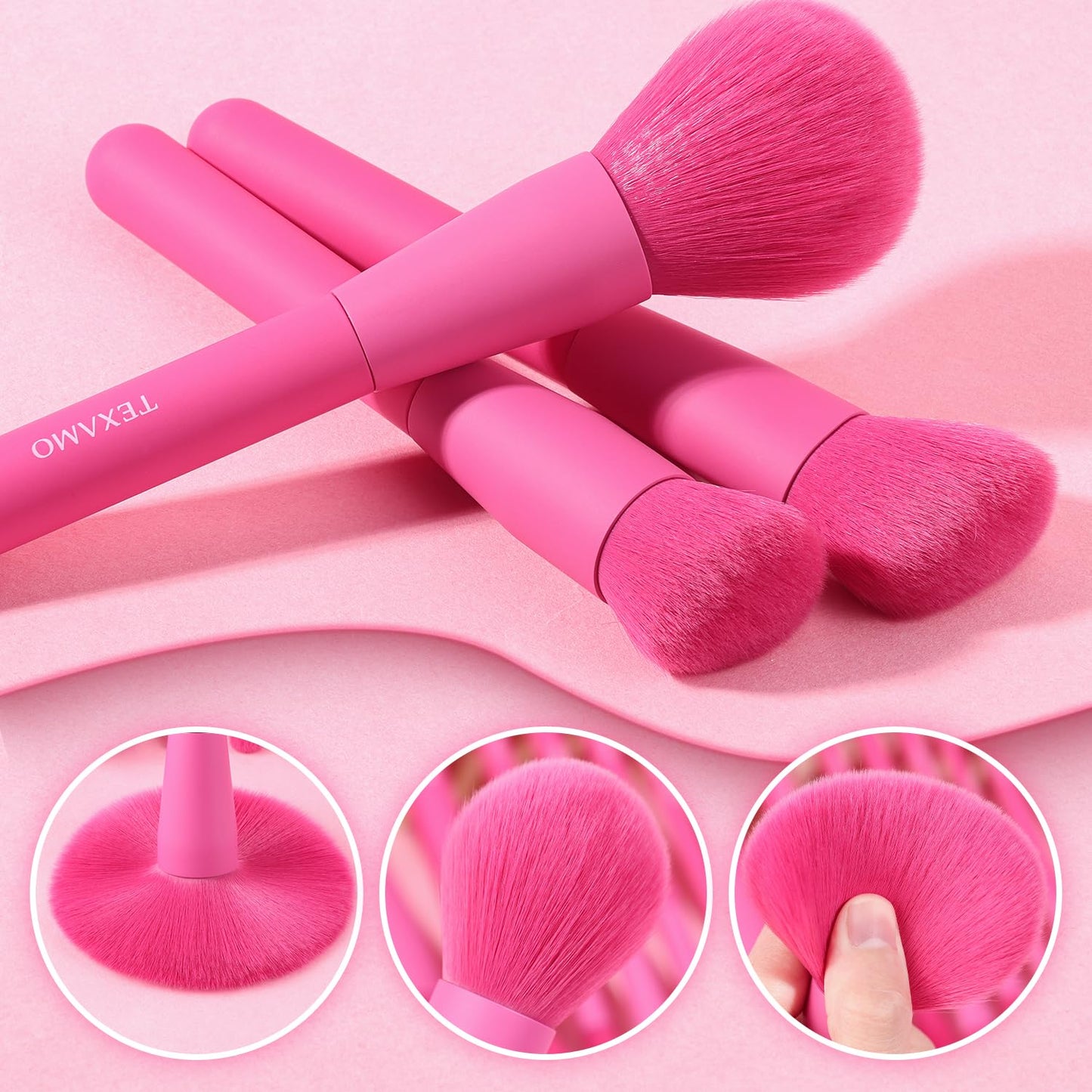 Makeup Brush Set, 15 Piece Quality Makeup Brushes, Premium Synthetic Make Up Brushes for Foundation Powder Blush Highlighter Concealer Makeup Brush Kit for Travel, Hot Pink