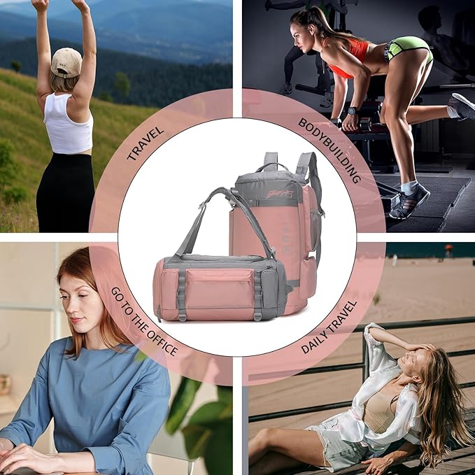 BE SMART 32L Extra Large Gym Backpack for Women, Big Gym Bag with Shoes Compartment, Waterproof Heavy Duty Duffel Bags, Women's Workout Backpacks for Outdoor Sport,Hiking,Camping,Travel