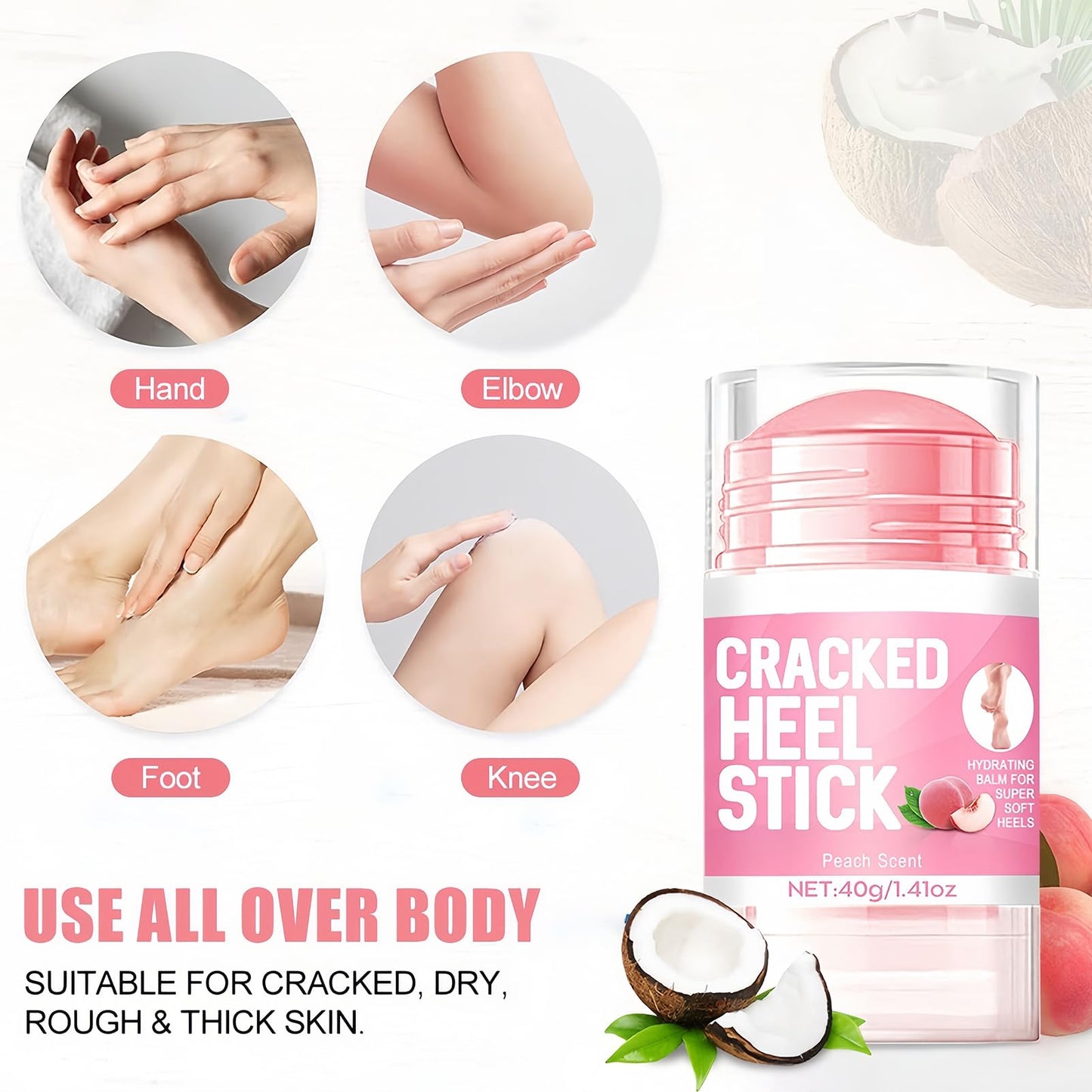 ASMAYSA 2Pcs Peach Scented Cracked Heel Stick Balm, Heel Stick For Cracked Feet, Foot Cream For Calluses and Dry Feet, Cracked Foot, Manuka Honey Hand Cream