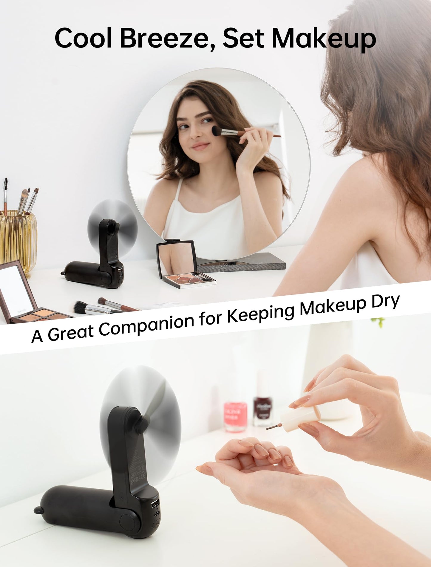 JISULIFE Handheld Fan with 4500 mAh Powerbank Max 37 Hours Runtime, Pocket Portable Battery Operated or USB Powered Folding Personal Fan, 3 Speeds, Gifts for Women Men Kids Gift for Festival-Black