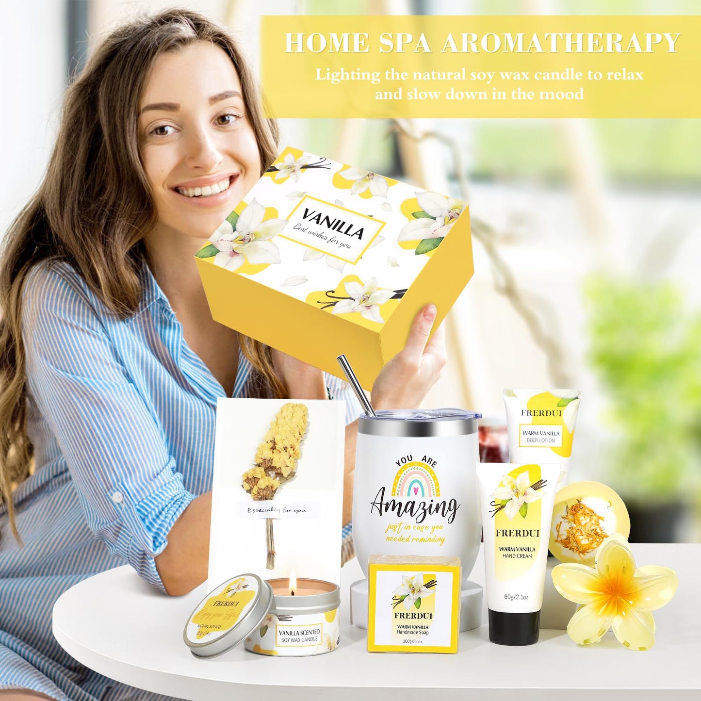 Birthday Gifts for Women, Relaxing Spa Gift Baskets for Women, Warm Vanilla Self Care Bath and Body Gift Set Care Package for Her Wife Mom Female Friends Bestie Sister Mother's Day Gifts