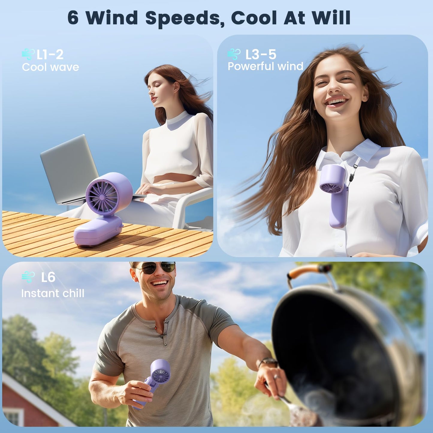 Portable Handheld Turbo Fan, 5000mAh Rechargeable Fan With 6 Speeds, Foldable Neck/Desk Fan With Digital Display, Pocket Small Fans With Air Turbo Tech For Women Outdoor, Travel, Office