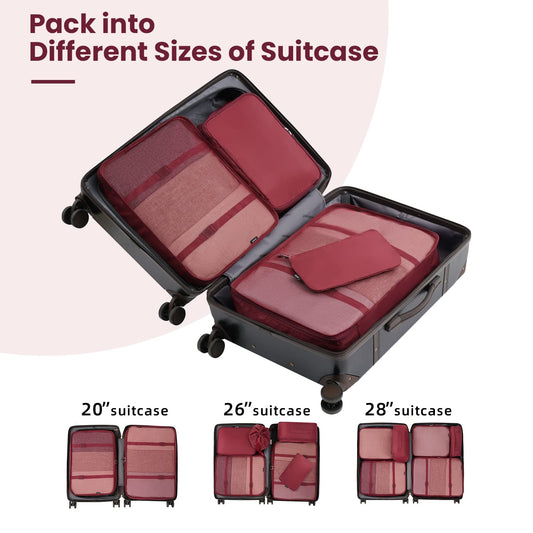 BAGAIL 10 Set Packing Cubes Various Sizes Packing Organizer for Travel Accessories Luggage Carry On Suitcase-Burgundy