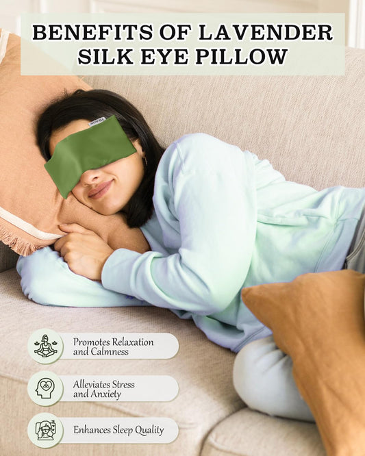Eye Pillow for Sleeping, Headache Relief, Sinus Pressure, Weighted Eye Mask for Relaxation, Yoga, Moist Heat Eye Compress, Meditation Accessories, Lavender Gift Set for Women (Green (Silk))