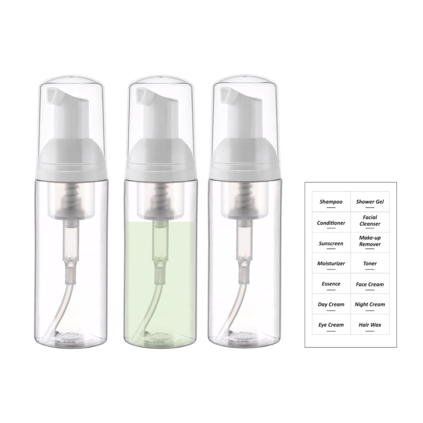 EDITBYLIBRA 2oz Travel Size Foam Pump Bottle-3 PCS, Empty Leak-Proof, TSA Approved, Travel Foaming Pump Bottles for Shampoo, Shower Gel, Hand Soap, Facial Cleanser (Clear)