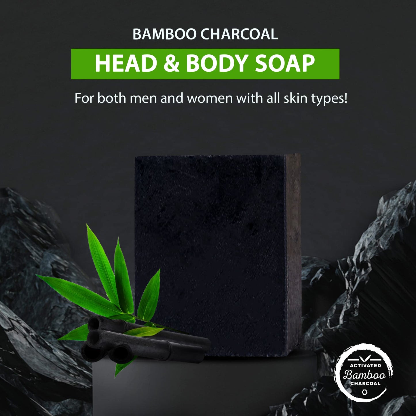 BOONBOO Bamboo Charcoal Body Soap | 7oz / 200g | African Black Bar