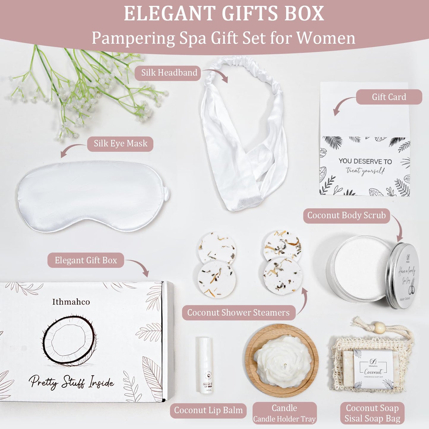 Spa Gifts for Women, Bath and Body Gift Basket Birthday Gifts for Women, Coconut Home Spa Set Relaxation Self Care Gift for Woman, Thank You Baskets Body Care Set for Mom Wife Sister Friends Coworker