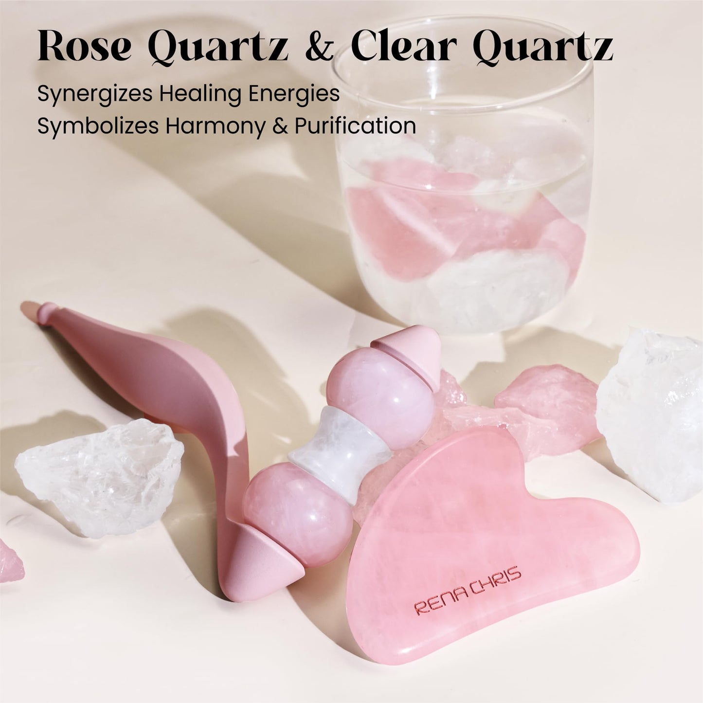 Rena Chris Facial Roller and Gua Sha Set - Jade Gua Sha Facial Tools & Face Roller with Aluminum Alloy Handle and 316 Stainless Steel Shaft for Puffiness Reducing,Skin Care Gift for Women