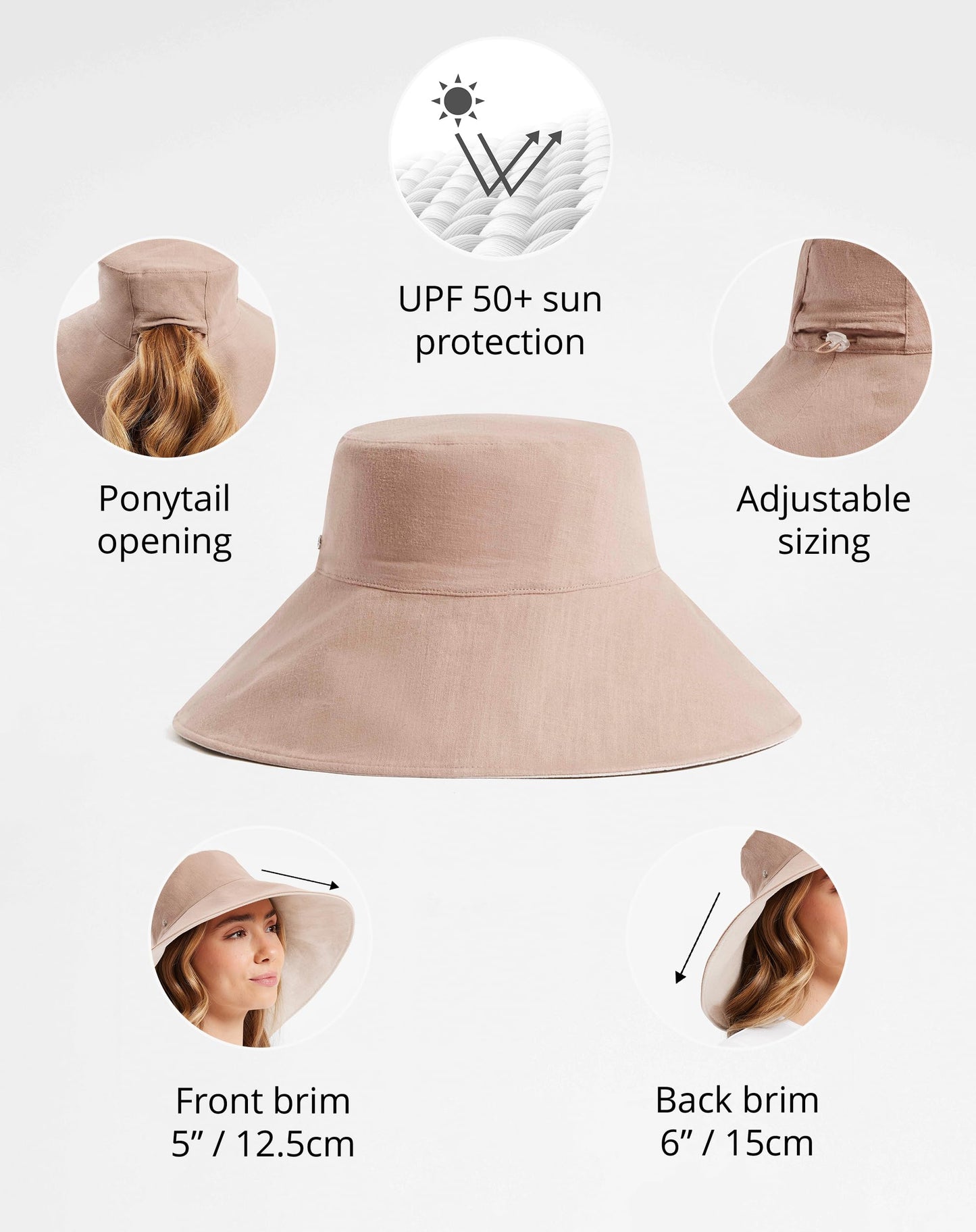 Solbari Ultra Wide Cotton Linen Hat UPF50+ Packable UV Sun Protection Hat with Large Brim and Detachable Strap Large-XLarge Desertsand/Beige