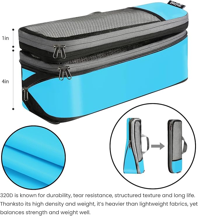 BAGAIL 4 Set/6 Set/8 Set Compression Packing Cubes Travel Accessories Expandable Packing Organizers (Half Mesh, 6-Blue)