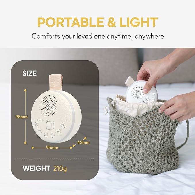 HuBDIC HubiCare White Noise Machine, Portable Sound Machine with 21 Soothing Sleep Sounds, Long-Lasting Battery, Gentle LED Mood Light, Travel-Friendly Sleep Aid for Newborns, Children