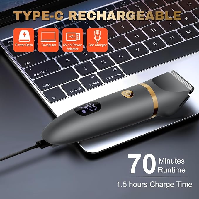 Ball Shaver for Men, 3-in-1 Multifunction Body Hair Trimmer & Pubic Shaver with Titanium Blades (No Nicks!), IPX7 Waterproof Electric Razor, LED Display, Wet/Dry