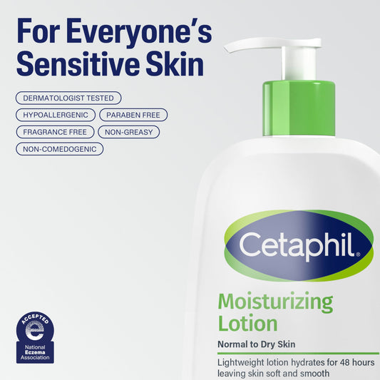 Cetaphil Face & Body Moisturizer, Hydrating Moisturizing Lotion for All Skin Types, Suitable for Sensitive Skin, NEW 20 oz, Fragrance Free, Hypoallergenic, Non-Comedogenic