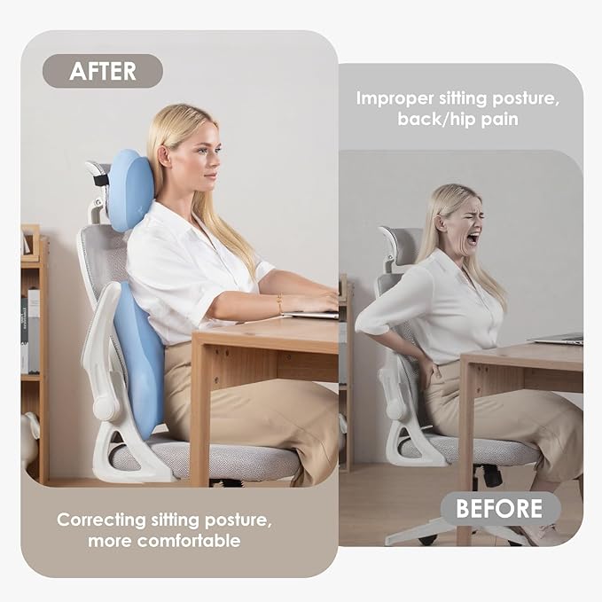 FLORICH Lumbar Support with Car headrest Back Pillow for Chairs Headrest Pillow for Car Ergonomic Ultrathick Memory Foam Back Pillow for Office Chair (Blue)