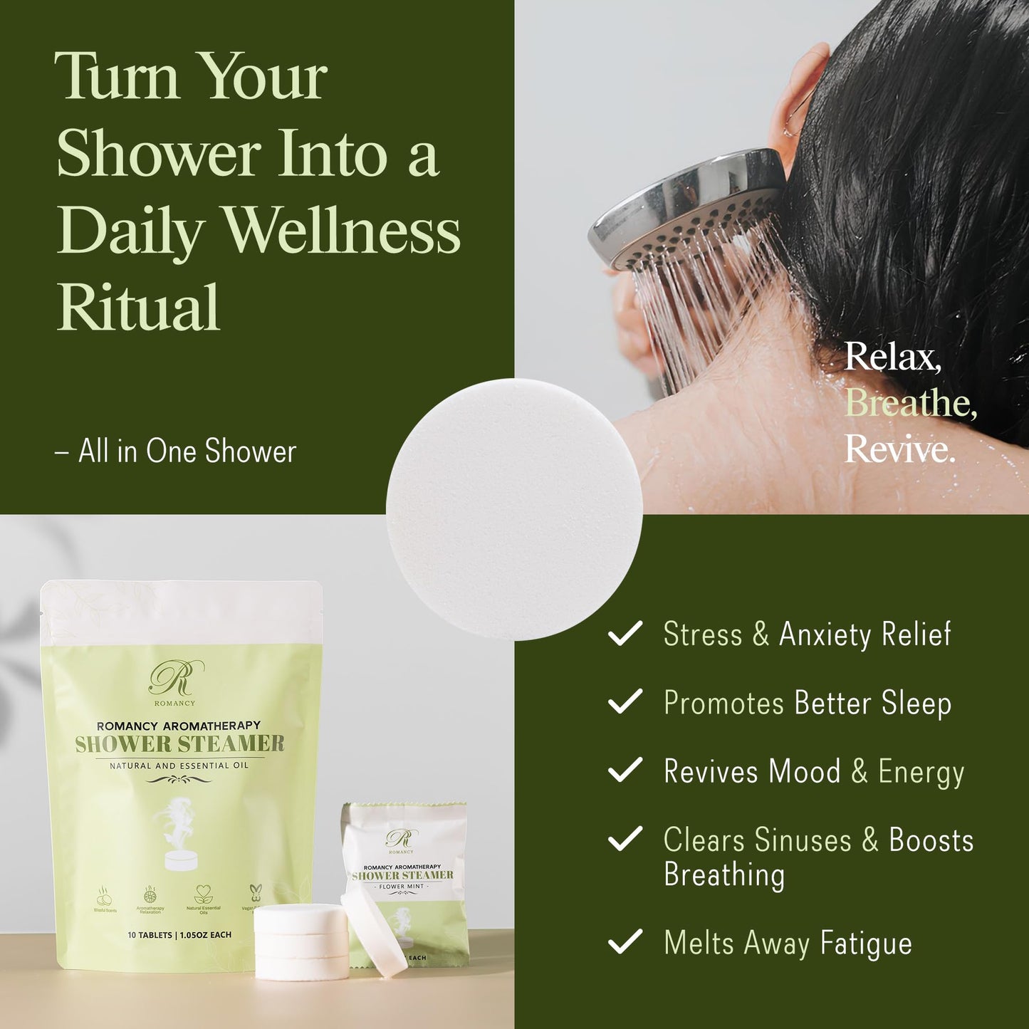 ROMANCY Shower Steamers Aromatherapy with Eucalyptus, Mint & Citrus Shower Bombs for Sinus Relief Relaxation Stress Self-Care Spa Gift Set for Women Men Travel Essentials Christmas Stocking Stuffers