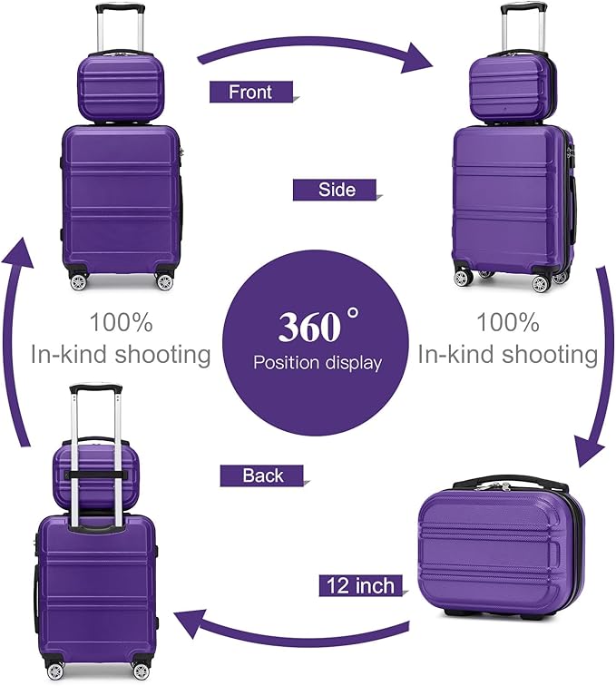 Kono Carry On Luggage Set Lightweight Airline Approved Carry On Suitcase with TSA Lock Spinner Wheels Durable Luggage Hardside Purple