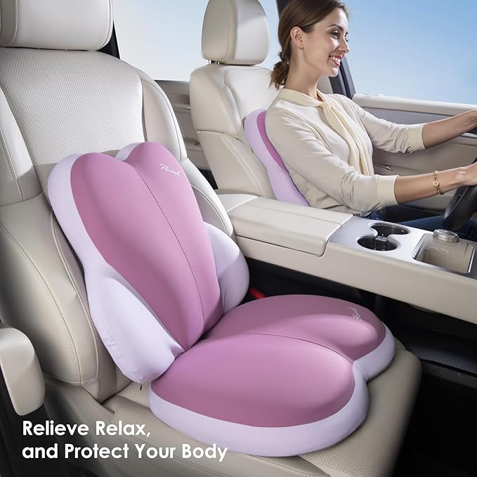 FLORICH Car Seat Cushion and Back Support for Car Ultrathick Memory Foam Office Chair Cushions with Lumbar Support Pillow for Sciatica & Back & Tailbone Pain Relief (Purple)