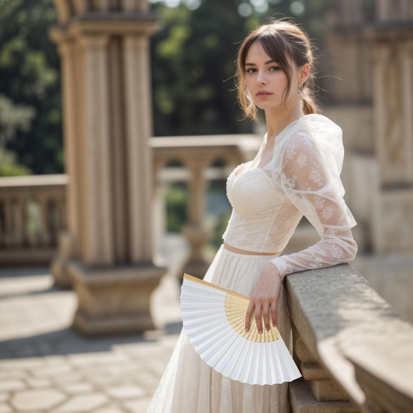 JOHOUSE 12 Pcs White Paper Fans Handheld – 8.3 Inch Foldable Hand Fan, Folding Fans Handheld for Women, Paper Fan for Wedding Guests, Bridal & Baby Shower Favors, Party Decorations