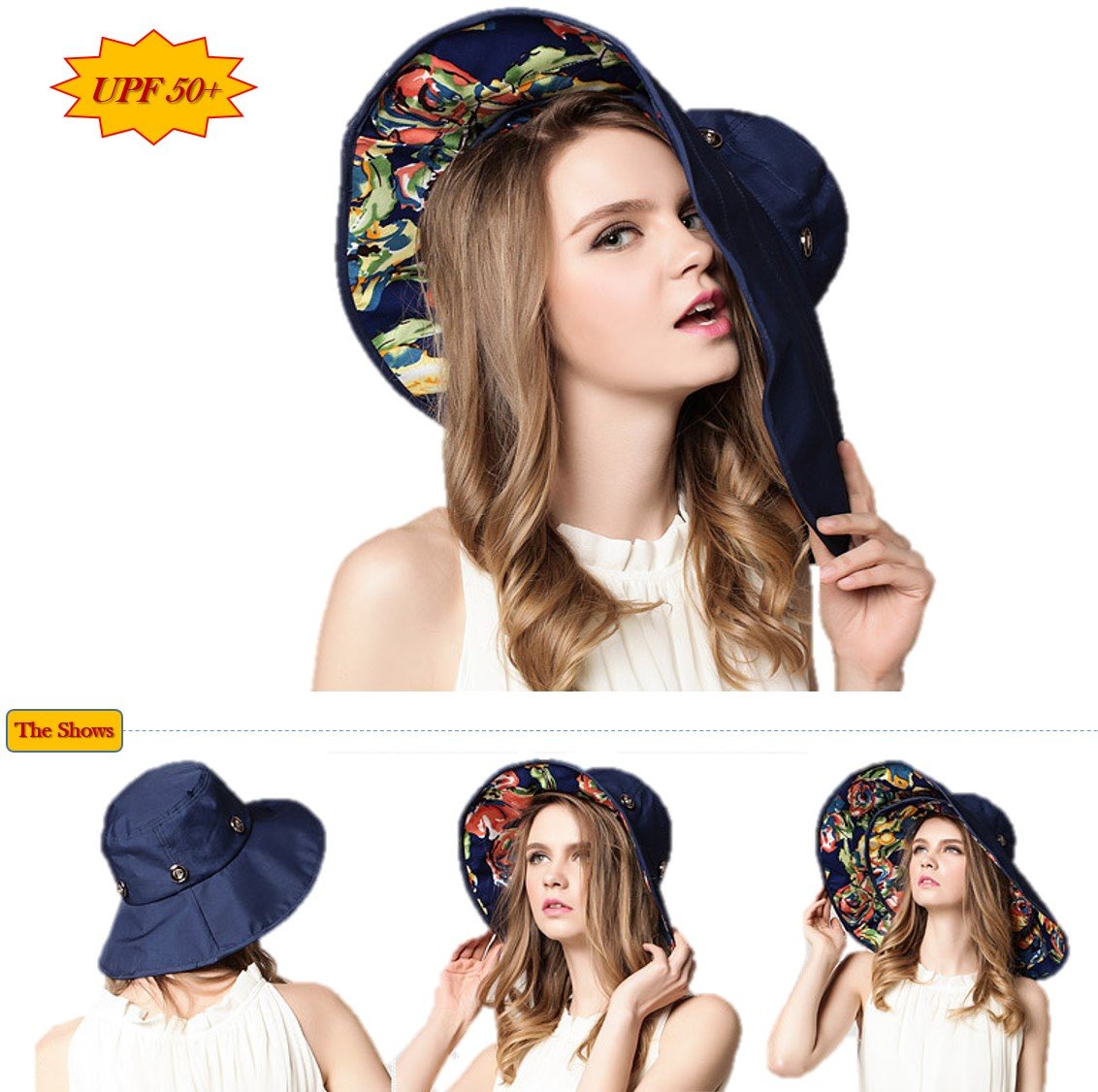 Packable Extra Large Brim Floppy Sun Hat Reversible UPF 50+ Beach Sun Bucket Hat