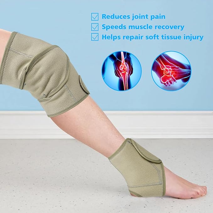 Castor Oil Pack Wrap for Knee and Ankle 2 Pc Pain Relief Wrap Organic Cotton Comfort Flannel Castor Oil Compress Wrap with Storage Bag Reusable Adjustable Strap Universal Fit (Khaki)